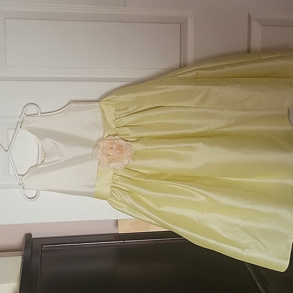 Girls Tea Length Cream & Lt. Green Dress - Picture 1 of 2
